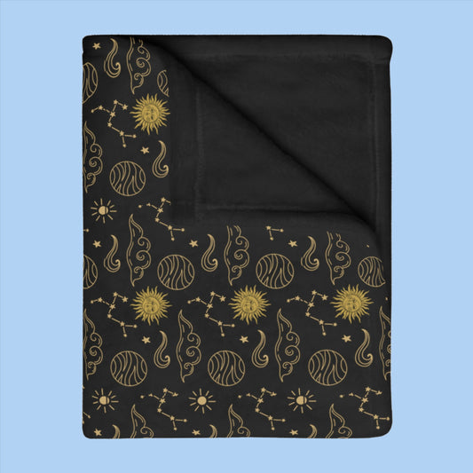 Black & Gold Celestial Velveteen Microfiber Blanket