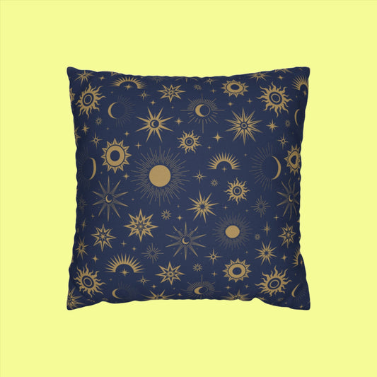 Whimsigoth Cobalt and Gold Celestial Square Pillowcase