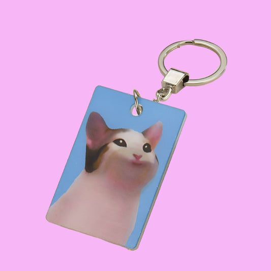 Cat Meme Big Mouth Keychain (Two Sides)
