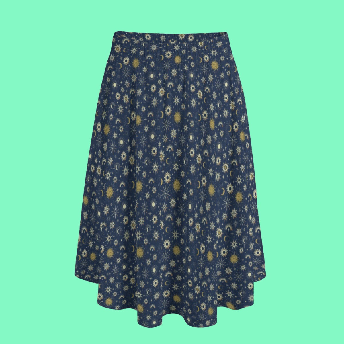 Whimsigoth Navy & Gold Celestial Long Maxi Skirt With Pockets