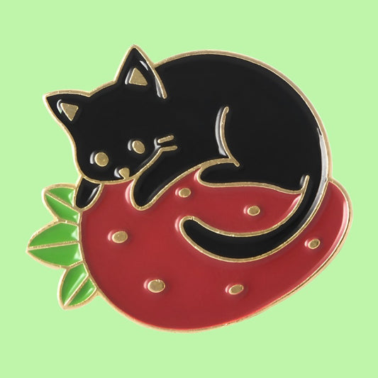 Kitty on a Strawberry Pin (Gold or Silver)