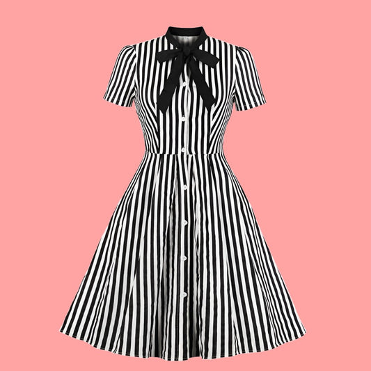 Striped Bow Vintage Dress (Two Colors)