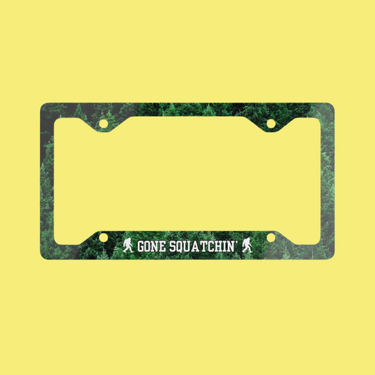 Gone Squatchin' Bigfoot Enthusiast Metal License Plate Frame