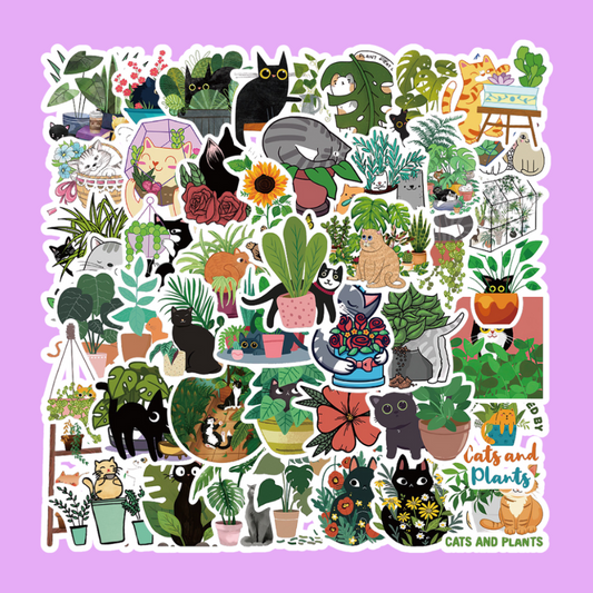 50 Cats and Plants Assorted Stickers