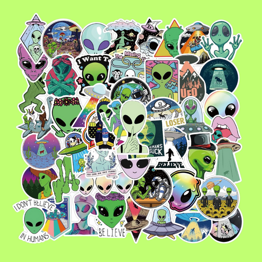 50 Alien and UFO Graffiti Stickers (Multiple Designs)