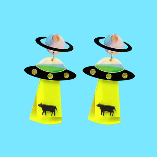 UFO Cow Abduction Acrylic Dangle Earrings