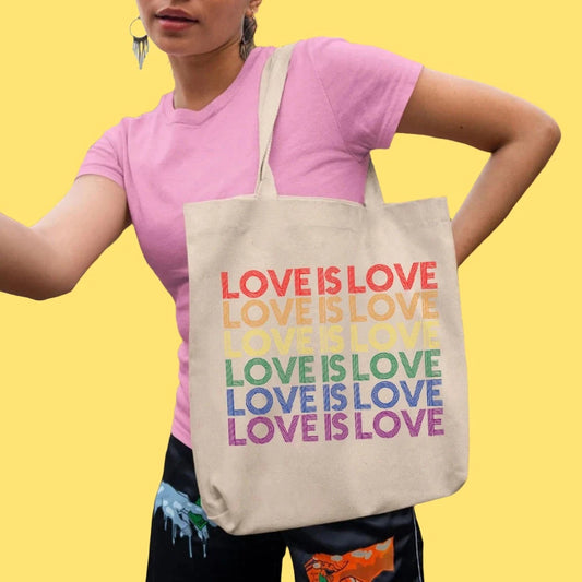 Pride Tote Love Is Love Recycled Canvas Rainbow Tote Bag