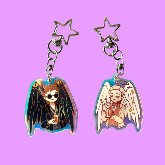 Good Omens Set of 2 Acrylic Holographic Keychains