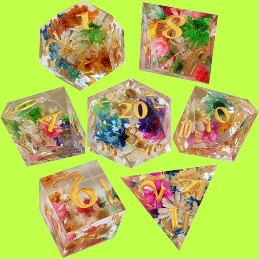 Clear Pressed Flowers Resin DnD Dice